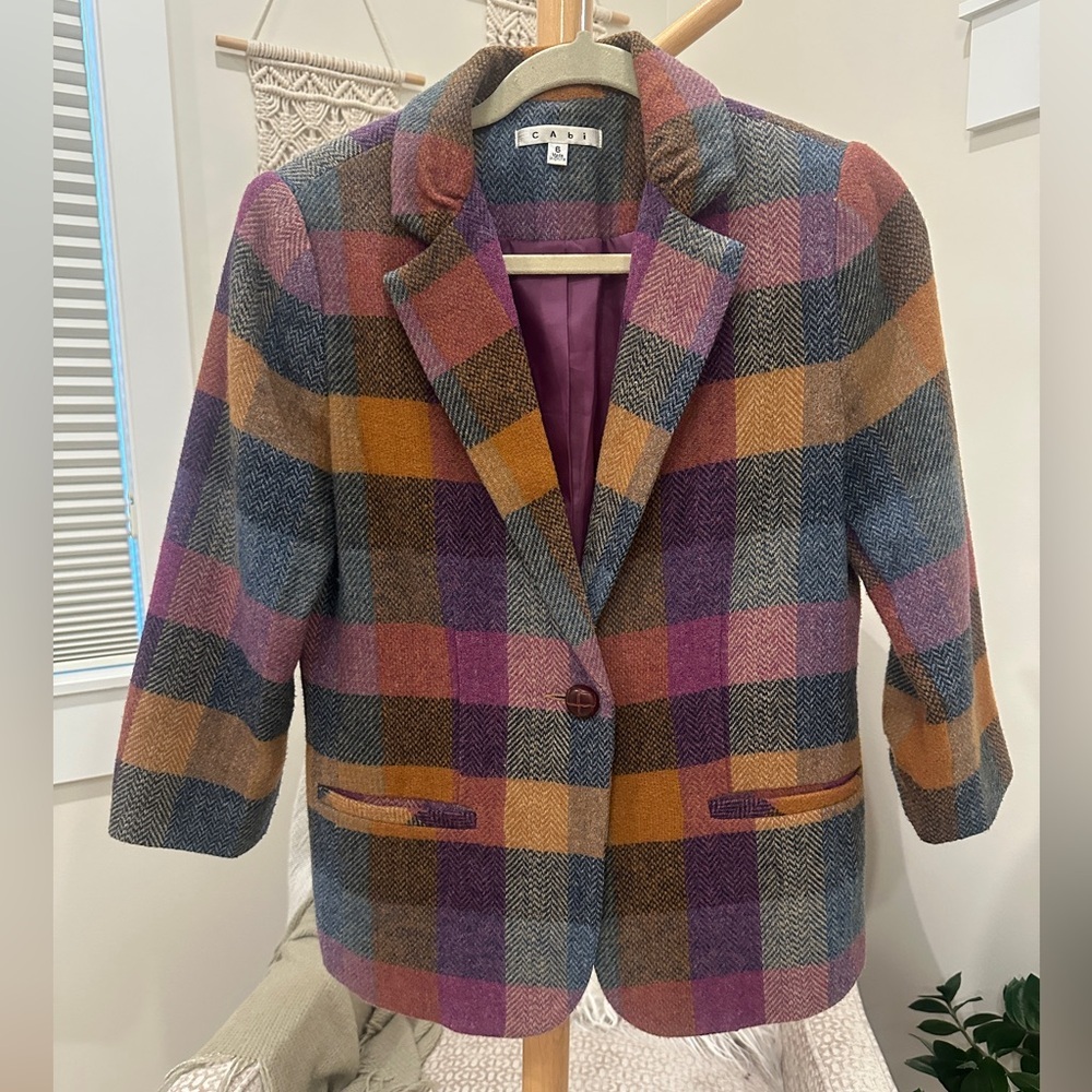 CAbi Plaid Wool Blend Blazer Jacket Size 6